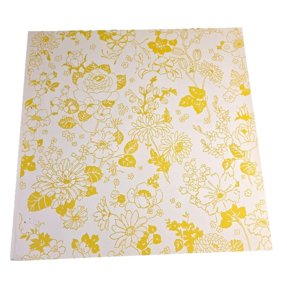 Vintage Wallpaper Sample Sheet Yellow Flowers Floral Print Craft Supply Ephemera